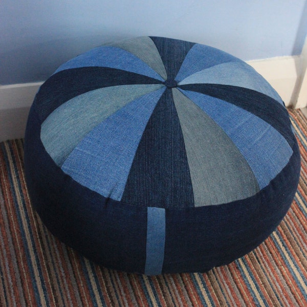 Round denim pouffe/footstool/floor cushion COVER only not filled