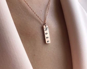 Dog Tag Necklace | Name Tag | Best Friend Gift | Christmas gift | Engraved Necklace | Gold Bar Necklace | Gift for Her | Rectangle Pendant