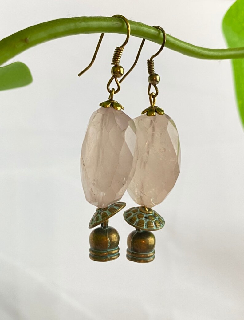 Handmade Earrings Rose Quartz Jewelry Handmade Rose Quartz Bell Earrings