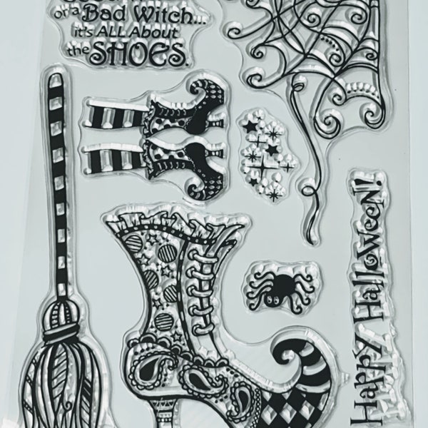 NEW Stamp Set of 8 Halloween Witch and Spider Web Clear Stamps