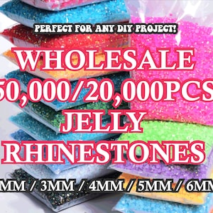 BULK Jelly Resin Rhinestones 5000pcs/2500pcs, Choose Size and Color, 2mm, 3mm, 4mm, 5mm, or 6mm Faceted Resin Rhinestones, Non-Hotfix