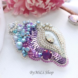 Shell brooch Coat brooch Beaded brooch Embroidery brooch Seed pearl brooch Embroidered brooch Safety pin brooch Sea shell brooch