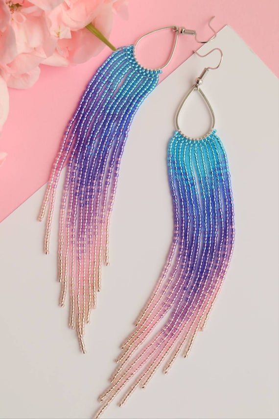 Ombre Beaded Earrings Sky Blue Earrings Lilac Earrings Blush
