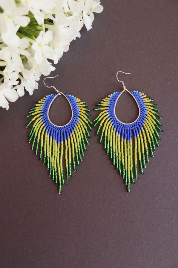 Peacock Feather Earrings Parrot Earrings Peacock Earrings Etsy