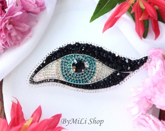 Evil eye brooch Illuminati beaded brooch All seeing eye brooch Embroidered brooch Coat brooch Evil eye pin  Eye brooch Embroidery brooch