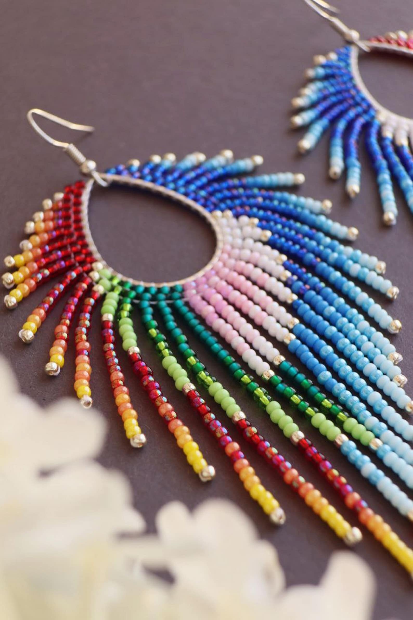 Wings earrings Seed bead earrings Fringe hoop earrings Etsy