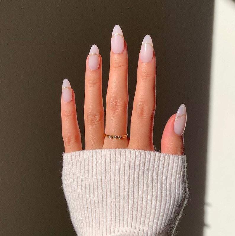 Gold Glitter Minimal French Tip Press on Nails Etsy
