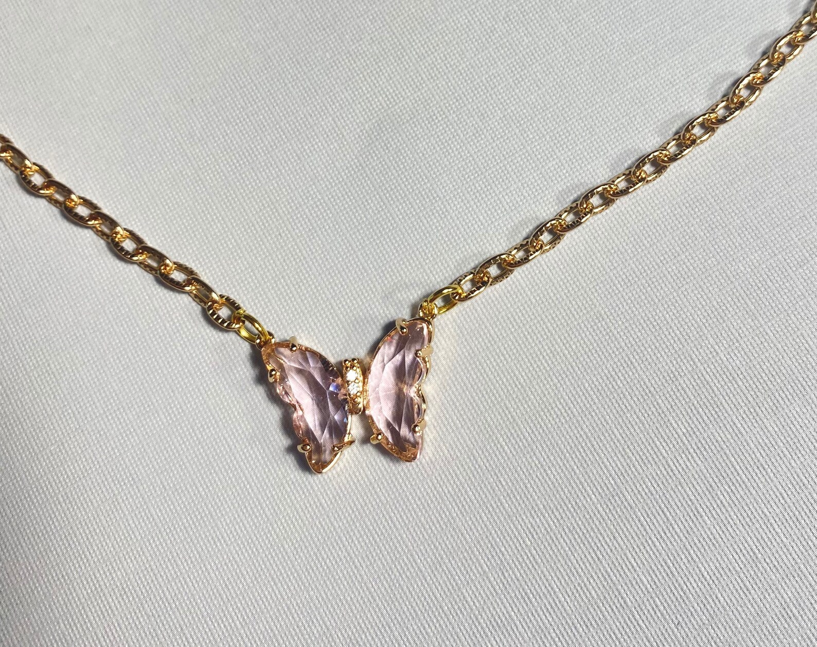 Pink Butterfly Chain Necklace | Etsy