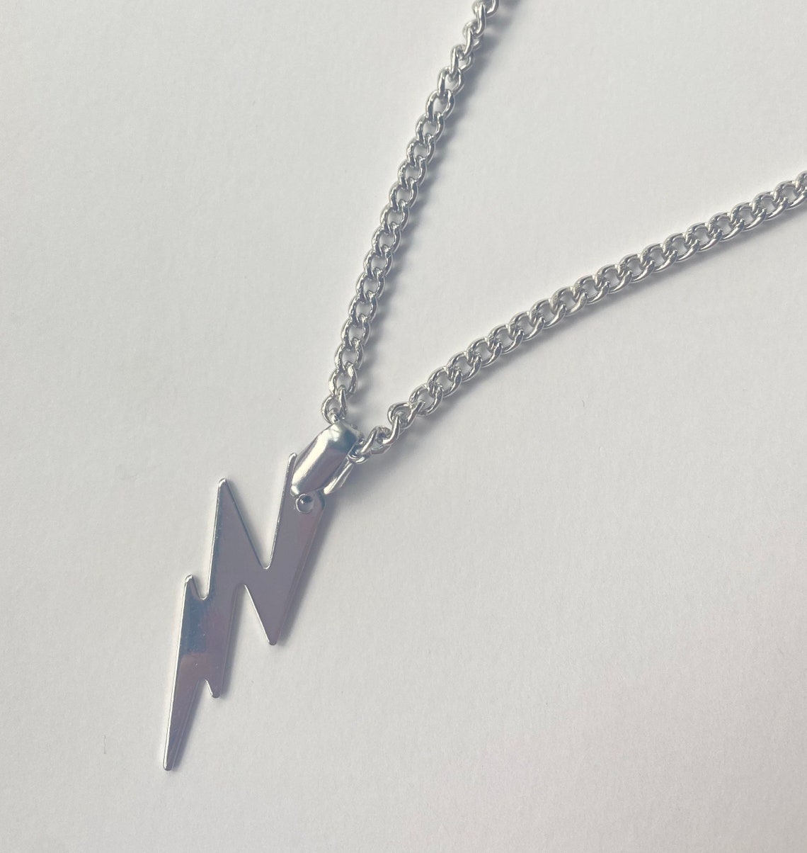 Long Lightning Bolt Chain Necklace Etsy