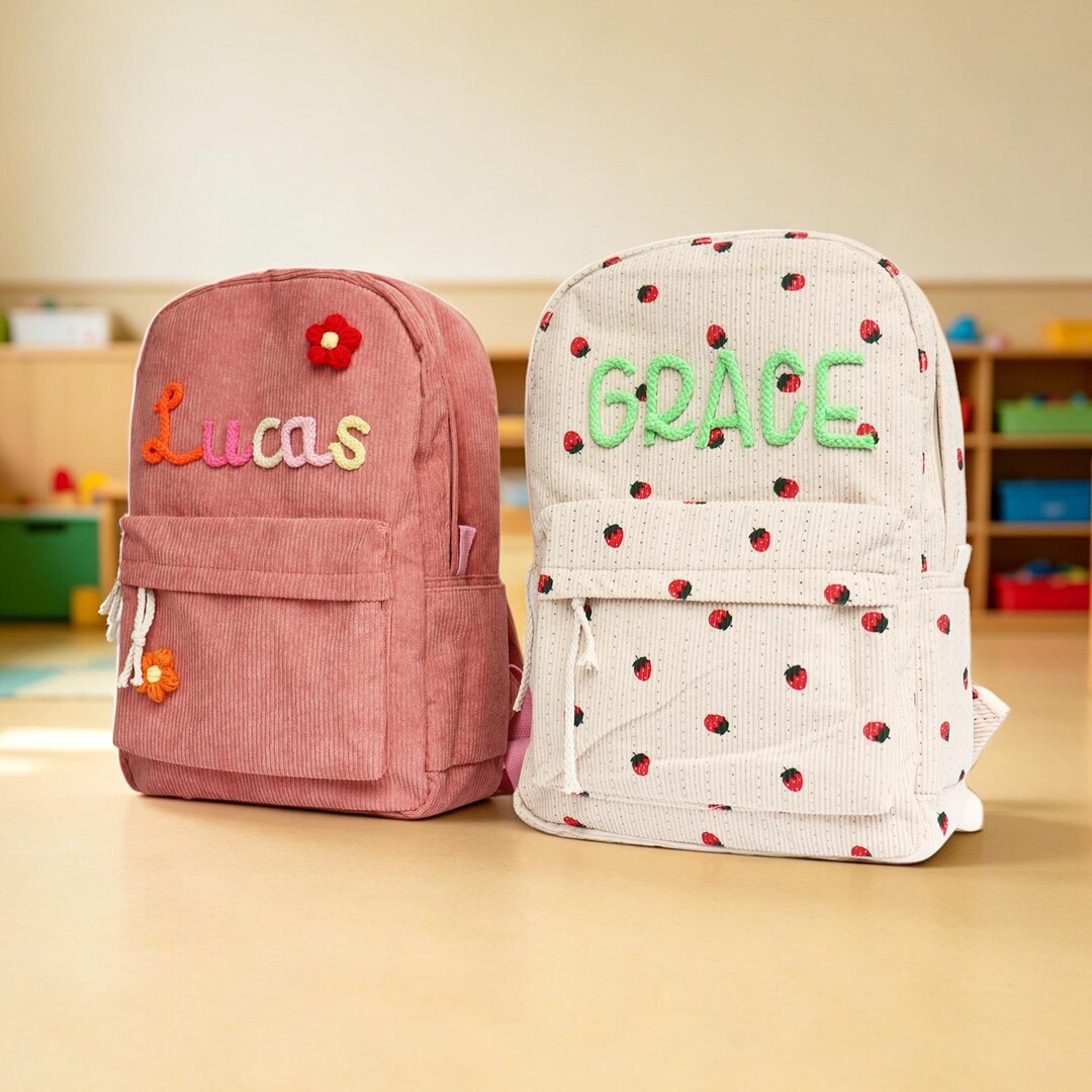 Personalized Corduroy Backpack | Custom Name Kids School Bag Lunch Bag ...