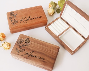 Personalized Jewelry Box with Name & Birth Flower, Custom Travel Jewelry Case, Birthday Gift for Mom, Girlfriend, Sister, Bridesmaid
