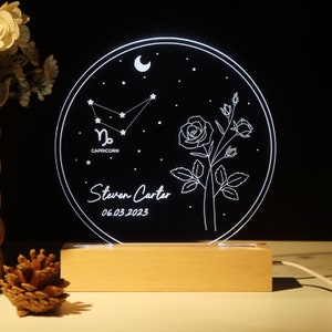 Veilleuses fleurs de naissance, cadeaux pour maman, veilleuses constellation pour elle, veilleuse avec nom personnalisé pour enfants, cadeaux pour couple, décoration d'intérieur
