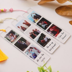 May include: Three clear acrylic bookmarks with photos and text. The bookmarks feature different photos of people and the text "We Love You MOM", "You are my best friends!" and "I Love Your Forever!"