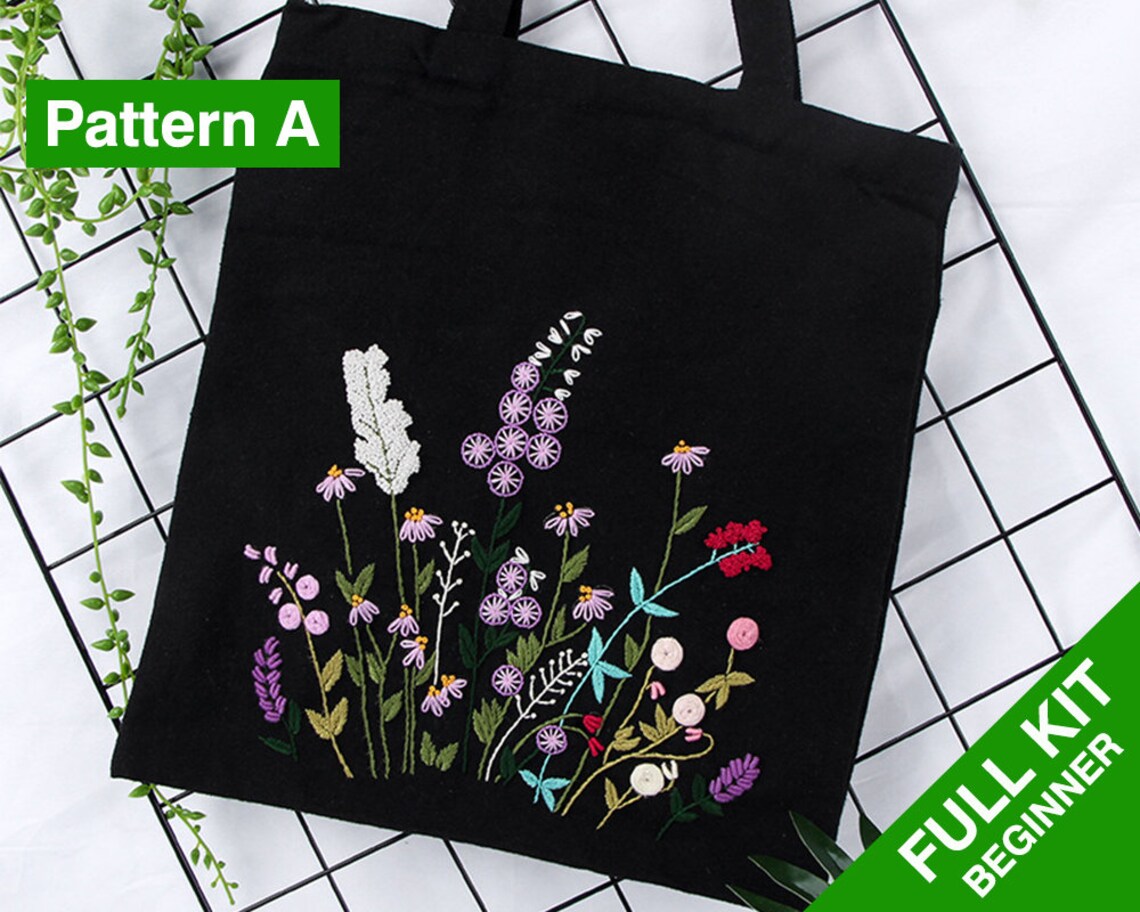 Embroidery Kit for Beginner Canvas Tote Bag Embroidery Etsy