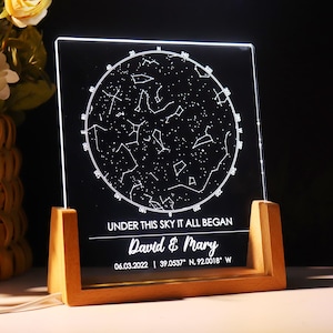 Cadeaux d'anniversaire pour les couples, carte des étoiles pour une date précise, veilleuse de la carte de la constellation, cadeaux de fiançailles pour elle, cadeaux où nous nous sommes rencontrés
