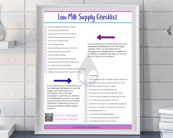 Low Milk Supply Checklist Parent Breastfeeding Handout Nursing Pumping Lactation Baby Care Information 8.5x11 Downloadable Printable PDF