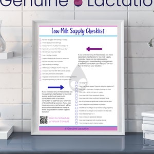 Low Milk Supply Checklist Parent Breastfeeding Handout Nursing Pumping Lactation Baby Care Information 8.5x11 Downloadable Printable PDF