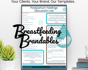 Postpartum Feelings Discussion List Template for Breastfeeding Parents, IBCLC, Midwives, Doulas, Customizable Canva, New Mom Support