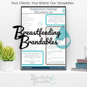 Postpartum Feelings Diskussionslistenvorlage für stillende Eltern, IBCLC, Hebammen, Doulas, anpassbare Canva, Unterstützung für neue Mütter