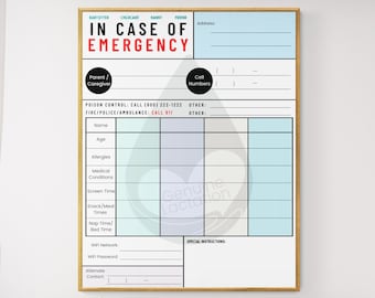 In Case of Emergency Printable, Babysitter Safety Sheet, Childcare Safety Information, Parent Emergency Contact Downloadable, Print Out