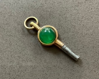 Montre à gousset victorienne ancienne, remontoir à clé, 8 mm, agate verte, cabochon, pendentif pivotant, breloque taille 7