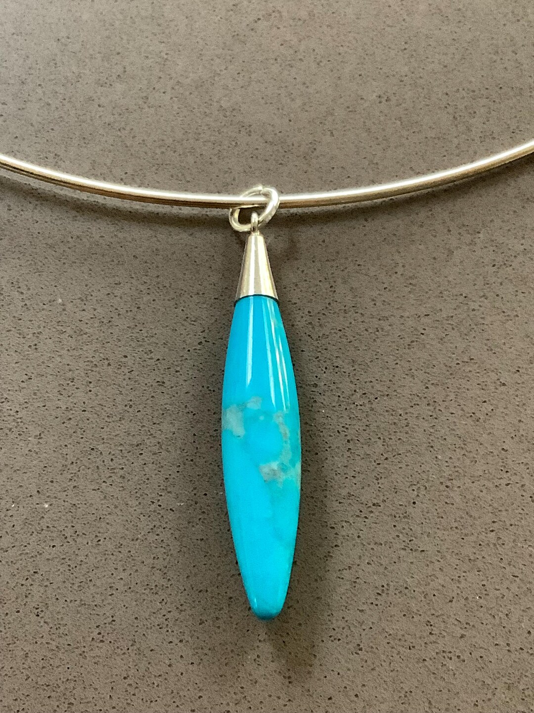 Torque Turquoise Color Retro Silver Tone Turquoise Drop Pendant Wire Torque Necklace - Etsy