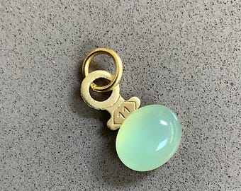 Antique Pocket Watch Key natural oval 10 x 12 mm Green Prehnite cabochon Pendant Charm Fob # 11