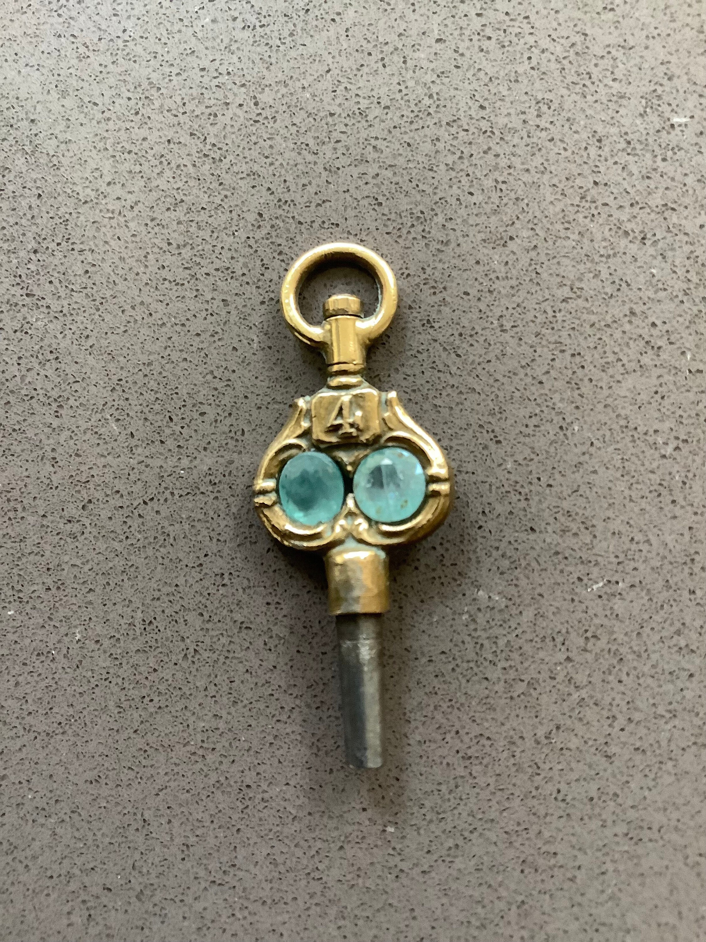 Antique Swivel Top Pocket Watch Key Winder Double Blue Green