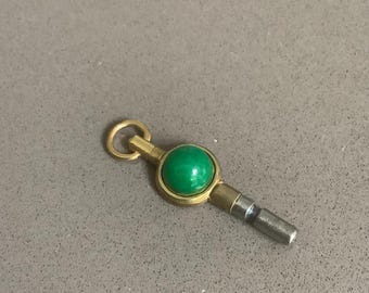 Antique Victorian pocket watch key green jade cabochon swivel top pendant charm size 8