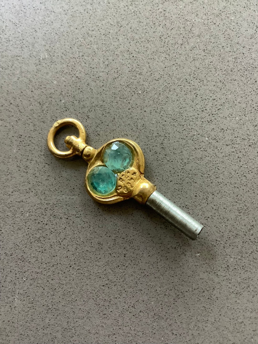 Antique Swivel Top Pocket Watch Key Winder Double Blue Green