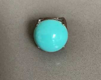 Vintage copper tone Turquoise lucite Cocktail Dome Ring UK. L US 51