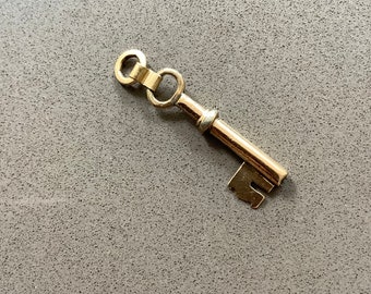 Antique miniature watch chain Key motif gold filled pendant fob