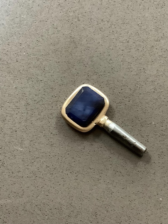 Antique rectangular stone set pocket watch key wi… - image 1