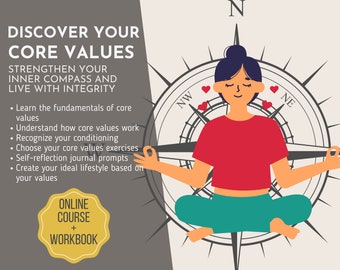 Core Values Worksheets Course Bundle Personal Values Worksheet Self Discovery Worksheets Self Help Worksheets Self Growth Journal Prompts