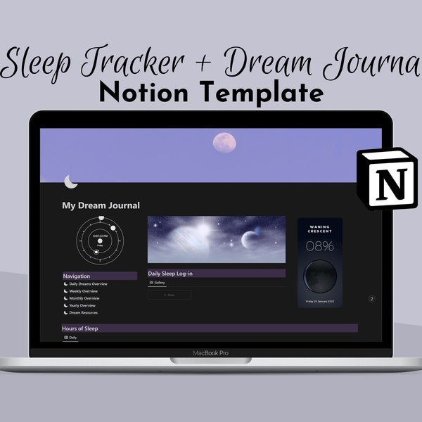 Violet Moon Notion Sleep Tracker Notion Dream Journal Notion Template Sleep Log Notion Dream Diary Notion Sleep Analysis Template Dream Log