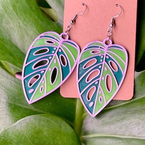 Custom Variegated Monstera  Earrings , 3 Color Unique 3D Printed Earring, 3D Printed Jewelry, Plant Lovers