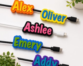 Personalized Charging Cord Name Tag: Custom Cable Clip for iPhone & Android