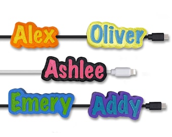 New Personalized Two Color Charging Cord Name Tag for iPhone & Android / Quest VR | Custom Charger Cable Name | Personalized Accessories