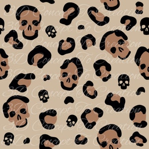 Leopard Print Skull Pattern PNG, Halloween Theme Seamless Design for Commercial and Personal Use
