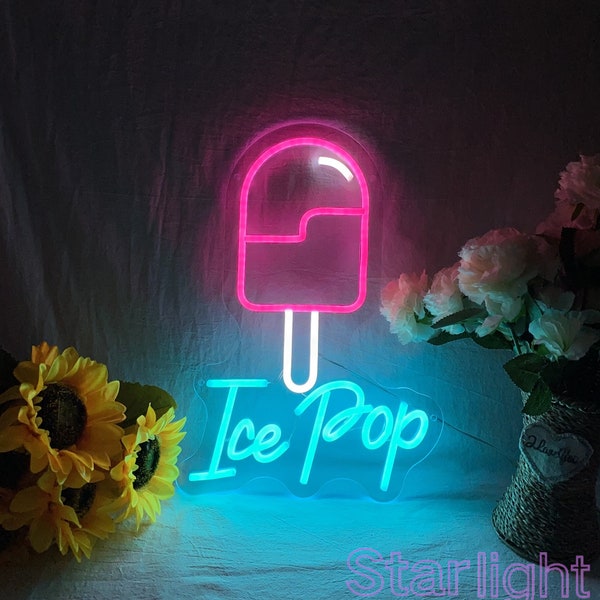 Ice Pop Neon Sign, Ice Cream Bar Neon Sign, Opening Sign Neon Art, Neon Sign Light Business Logo, Custom Wall Decor, Party Neon Sign Decor