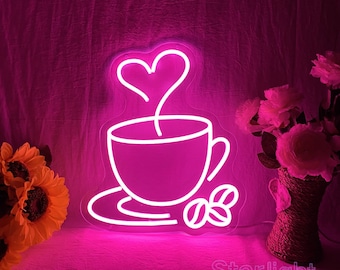 Coffee Neon Sign Custom Business Logo Decor, Coffee Shop Wall Decor, Store Restaurant Signage Logo, Coffee Cup Wall Decor, Coffee Lover Gift