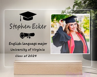 Personalized Grad Photo Lamp, LED Wood Light Up Stand Plaque, Custom Graduation Gift Class of 2024, Bedroom Night Light, Gifts for Graduates