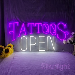 TATTOOS OPEN Neon Sign,Custom Open Led Sign,Tattoo Studio Sign,Store Logo Neon Sign,Tattoo Shop Wall Decor,Business Open Welcome Sign image 1