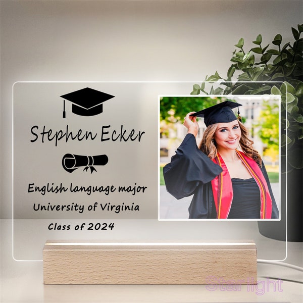 Personalized Grad Photo Lamp, LED Wood Light Up Stand Plaque, Custom Graduation Gift Class of 2024, Bedroom Night Light, Gifts for Graduates