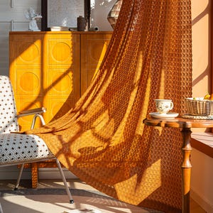 Oranje witte kanten holle bloemengordijnen, Naw boerderij keukengordijn, boho pure gordijnpanelen voor slaapkamer, woonkamer, aangepaste formaten