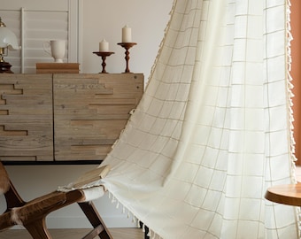 Warme beige Boho Vorhänge, Baumwollleinenvorhänge, neuer Bauernhausküchenvorhang, Vorhänge für Wohnzimmer und Schlafzimmer, benutzerdefinierte Panelgrößen