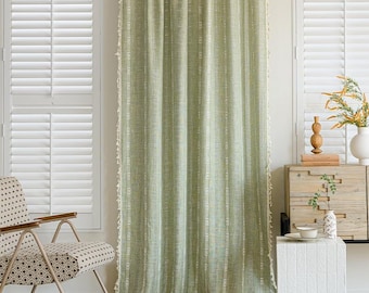 Grüner hohler Boho Vorhang, Leinenvorhang, Bauernhaus-Landhaus-Küchenvorhänge, Vorhänge für Wohnzimmer und Schlafzimmer, kundenspezifische Größen