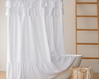 Duschvorhang Leinen, Duschvorhang mit Rüschen, Weiß, Hellgrün, Khaki, Duschvorhang mit Rüschen, Extra Breit Duschvorhang