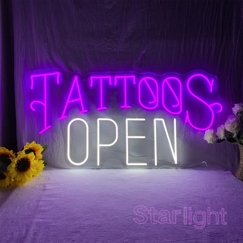 TATTOOS OPEN Neon Sign,Custom Open Led Sign,Tattoo Studio Sign,Store Logo Neon Sign,Tattoo Shop Wall Decor,Business Open Welcome Sign image 1