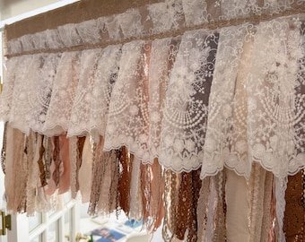 Benutzerdefinierte rustikale einzigartige Leinen beige blaue Spitze Volant, neue Bauernhaus Land Küchenvorhänge, Shabby Chic Cafe Vorhänge, H 25 Zoll (63 cm)